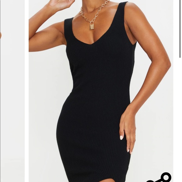 PRETTY LITTLE THING KNIT DRESS,Women black midi knitted dress, new with tag !! - Picture 3 of 4